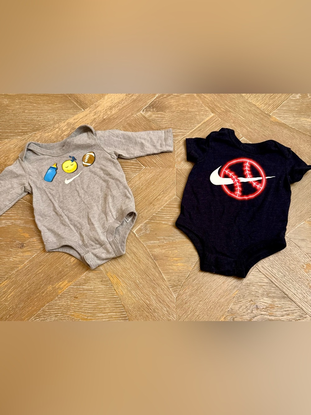 Nike Baby Bodysuit Bundle 6M Gray Long Sleeve & Black Baseball Onesies